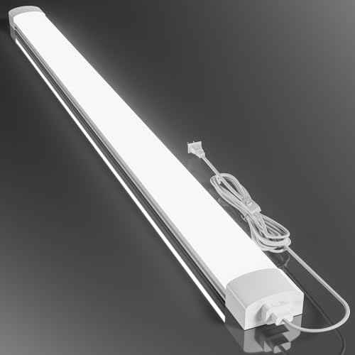 Airand LED Ceiling Light Fixture with Plug, 5FT Triproof LED Tube Lights 45W Linkable Closet Light for Workbench Kitchen Basement Garage Corridor Bathroom Office Overhead Lighting with Plug in Cord
