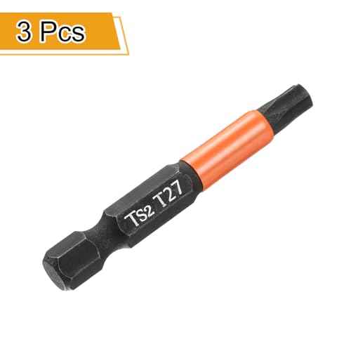 HARFINGTON 3pcs T27 Torx Head Screwdriver Bit 2" (50mm) Long 1/4" Hex Shank Magnetic No Hole Tamper Proof 6 Point Star Screw Driver Drill Bits Phosphate S2 Steel Industrial Power Tools