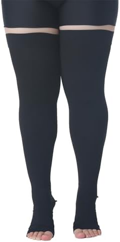 MGANG Medical Thigh High Compression Stockings for Men & Women, Pair, Open Toe, 20-30 mmHg Graduated Compression Support Hose, Opaque, Best for Varicose Veins, Edema, Flight, DVT, Swelling, Black 4XL