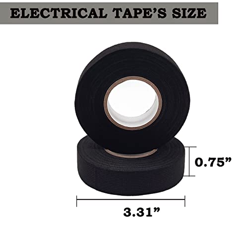 Electric Insulation Tape Fabric, 3/4In x 50ft Automotive Tape Cloth, High Temp Tape for Exhaust - 4 Rolls Wire Harness Friction Tape Black(Non-Flame Retardant)