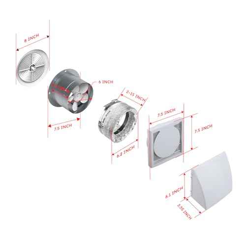 Quini 512M 6-inch Through the Wall Exhaust Fan, 80 CFM 4.0 Sones, Bathroom Wall Exhaust Fan, Kitchen Ventilation Fan, 6-inch Diameter Vent, Retractable Duct