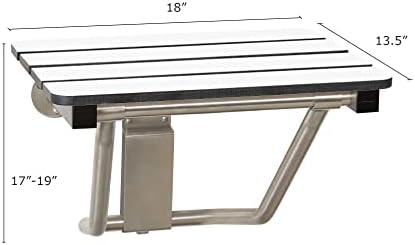 18" x 15" Phenolic White 3” Slats Folding Wall Mount Shower Seat Bench, ADA Compliant