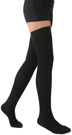 MGANG Medical 15-20 mmHg Compression Stockings for Women & Men, Pair, Thigh High Graduated Compression Socks, Closed Toe, Opaque, Support for Varicose Veins, Edema, DVT, Swelling, Flight, Black XL