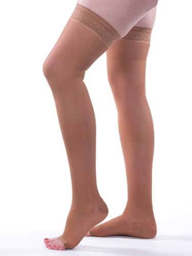 Allegro 15-20mmHg Essential 5 Sheer Support Hose - Comfortable, Thigh High, Open Toe, Compression Stockings for Women