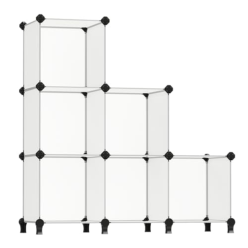 SONGMICS 6 Cube Storage Organizer, DIY Closet Shelf, Plastic Clothes Organizer, Modular Bookcase, 11.8 x 11.8 x 11.8 Inch Cubes, with Feet and Rubber Mallet, White ULPC06W