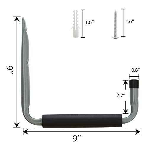 Ihomepark Garage Ladder Hooks Heavy Duty, 9" Wall Mounted Storage Hanger Utility Organizer for Bicycle, Canoe, Folding Chairs, Bike and Tools(6 Pack, Grey)