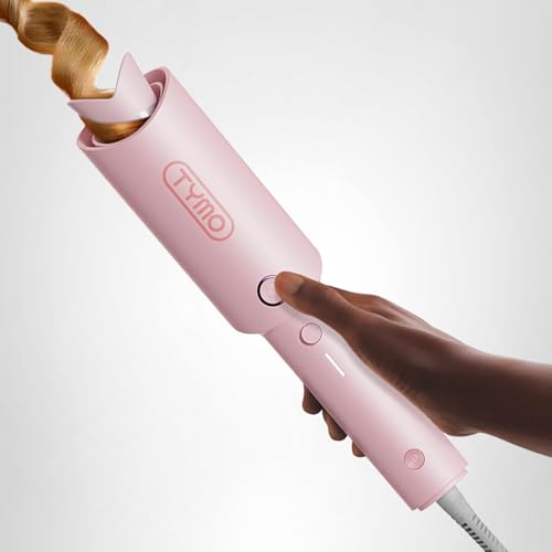 TYMO Automatic Rotating Curling Iron - TYMO CURLPRO Beach Waves Curling Wand, Portable Hair Curler, 500 Million Ionic, Dual Voltage & Lightweight for Travel, Ceramic Coating, 1 Inch, Pink