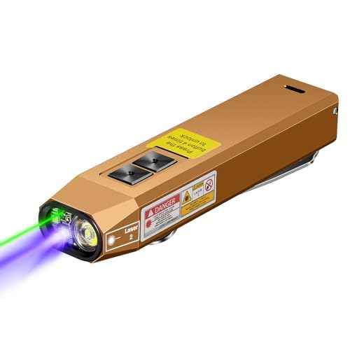 Rechargeable EDC Flashlight USB C with White Light, UV and Green Beam 1000 Lumens Portable Flat Flashlight,Programming dimming£¬for Night Duty, Emergency Repair Brown