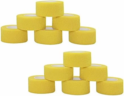 [12 Pack-1" x5Yards] MINGYUE Self Adhesive Bandage Wrap,Athletic Tape,Sports Tape,Wrist and Ankle Wrap Tape,Cohesive Bandage for Vet Tape(Yello)