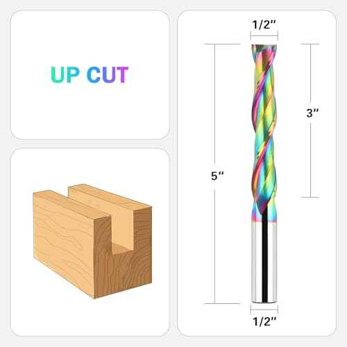 Extra Long 5 Inch Upcut Spiral Router Bit 1/2 Inch Shank, Solid Carbide Up Cut Spiral CNC Router Bits Wood End Mill Bits with TAC Coating for Woodworking Mortise Slot Cutting