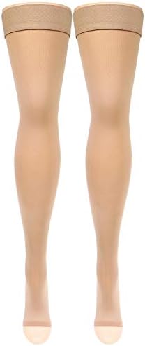 Truform Women's Compression Stockings, 20-30 mmHg, Thigh High Length, Open Toe, Opaque, Beige, Small