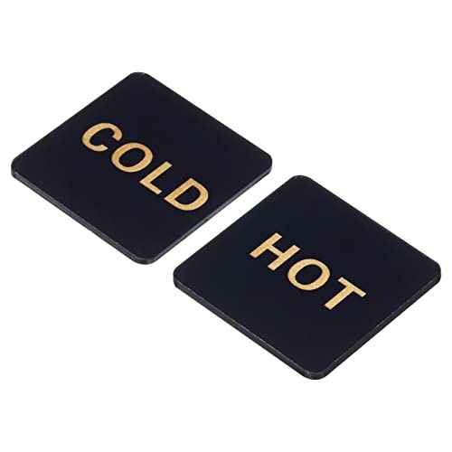 PATIKIL Self Stick Hot/Cold Water Label, 2 Pairs/4 Pack Acrylic Square Sticker Signs for Faucets Sinks, Black