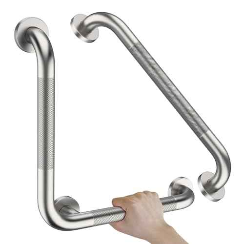16 Inch Anti Slip Angled Shower Grab Bars with Munzong 20 Inch Stainless Steel Bathroom Grab Bar Brushed Nickel Toilet Handicap Grab Rail Knurled Safety Handle Support Elderly Injury Senior Bath