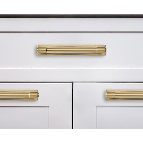 khtumeware 5 Pack 8 Inch(203 mm) Center to Center Brushed Gold Cabinet Pull Backplate with Base Plate Zinc Brushed Brass Kitchen Cabinet Handles Drawer Pulls Cabinet Hardware