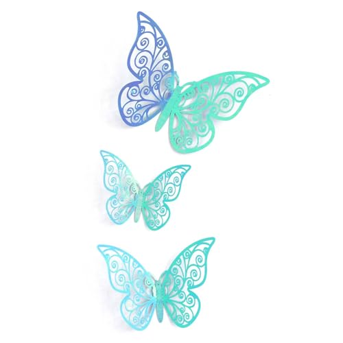 3D Blue Teal Butterfly Decorations Stickers,Butterfies Wall Art Wedding Decor Removable Wall Murals Decals for Living Room Babys Bedroom Birthday Party Butterfly Decoration Nursery Art Decor (48 Pcs)