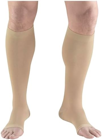Truform Surgical Stockings, 18 mmHg Compression for Men and Women, Knee High Length, Open Toe, Beige, X-Large