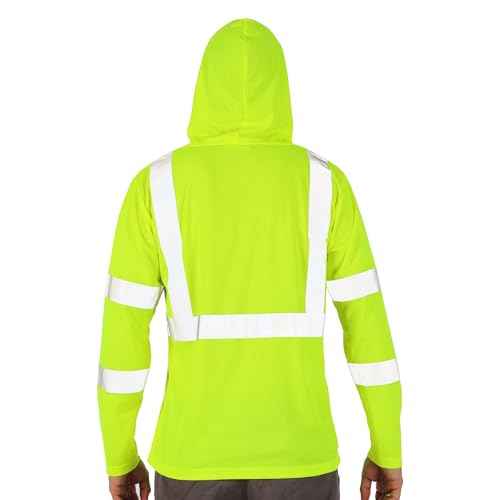 FATONE Hi Vis Shirts Long Sleeve for Work, Class 3 High Visibility Shirts for Men with Hood Reflective, Safety Shirt for Construction 3 PCS, Yellow M