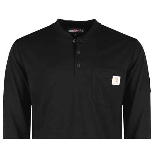 BOCOMAL FR Shirts Henley 7oz Midweight Fire Resistant Clothing NFPA2112 CAT2 Men's Flame Retardant Work Shirt
