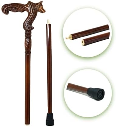 Hand Carved Wooden Walking Cane with Ergonomic Handle and Rubber Tip for Men and Women - Fashionable Unique Walking Stick for Seniors - 37 inch