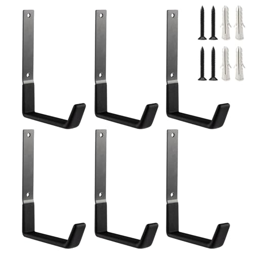 Heavy Duty Steel Garage Hooks, Garage Storage Utility Hooks, Garden Tool Organizer, Steel Wall Mount Hooks, (6, Large)