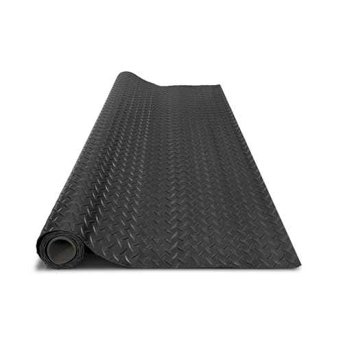 4x6 FT Garage Floor Mat, 2.8mm Thickened Flooring Roll Diamond Plate PVC Rubber Trailer Mat, Non-Slip Floor Mat for Garage, Warehouse, Gyms, Boats, Pickup Truck, Black