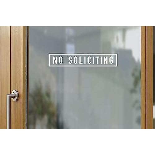 Premium White Vinyl Decal 13x3 inches: No Soliciting On the Inside of Storefront Window and Door- Elegant Front Door Greeting, No Salesmen Sticker Inside Attachment