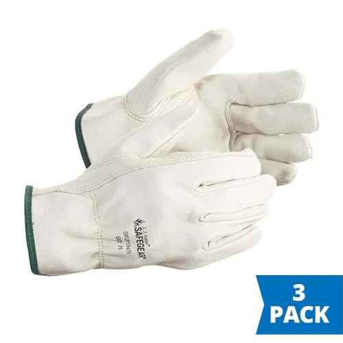 J. J. Keller & Associates, Inc. SAFEGEAR, Cowhide Insulated Gloves, Winter Leather Work Gloves, Abrasive Resistant, 3-Pack
