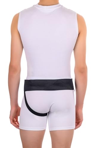Left Side Inguinal Hernia Groin Belt with Compression Pad Black (XL 44-48)