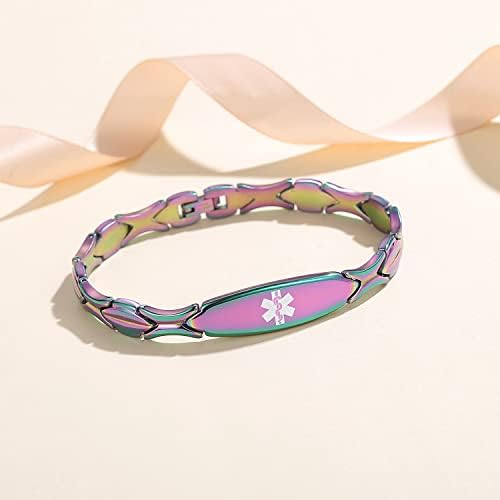 LinnaLove 7 1/2 inch Medical Alert Bracelets for women Stainless Steel Fashion Medical Bracelets Personalized Engraving