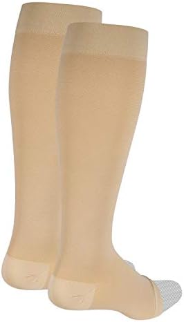 NuVein Medical Compression Stockings, 15-20 mmHg Support for Women & Men, Knee Length, Open Toe, Beige, Small