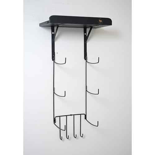 Olivia and Lily Wall-Mounted Yoga Mat Rack with black wood shelf - Organizer for Yoga Mats, Resistance Bands, and Accessories - Home Gym Storage Solution