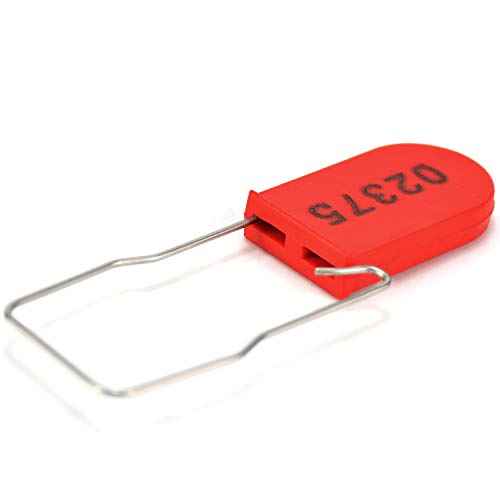 100 PCS Plastic Wire Padlocks, Numbered Plastic Padlocks Security Seals Electric Meter Seal Disposable Anti-Tamper Locks, Red