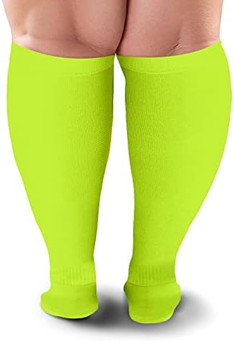 Knee High Compression Socks 15-20 mmHg - Everyday Use Improves Blood Circulation, Relieves Pain & Swelling (3X-Large, Neon Green (1-Pair))