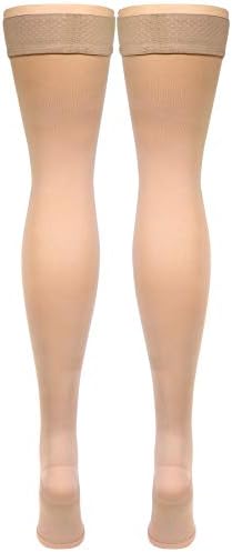 Truform Women's Compression Stockings, 20-30 mmHg, Thigh High Length, Open Toe, Opaque, Beige, Small