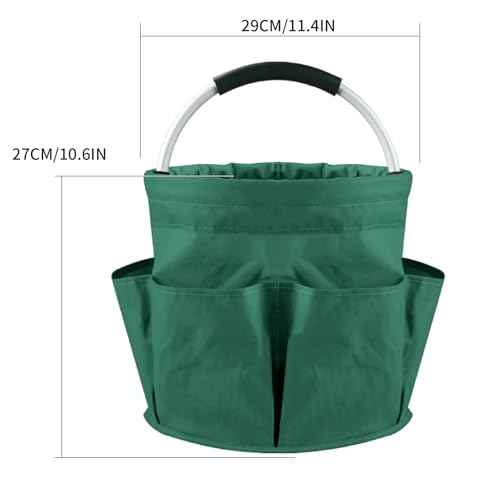 Garden Tool Organizer Tote Bag, Beige Oxford Waterproof Storage Carrier with Pockets, 11.4x10.6 Inch, 17L Capacity, Outdoor Gardening Plant Tool Holder for Men Women (Green)