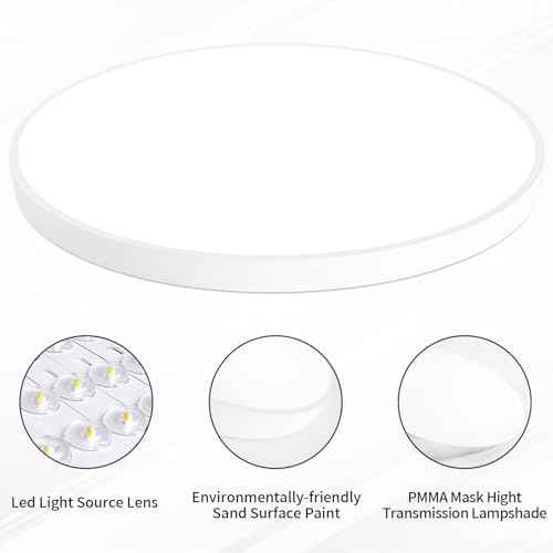 24 Inch Flush Mount Ceiling Light Fixture, Dimmable with Remote, 3000K-6500K Adjustable Color, 48W 4800Lm Ultra Thin Modern Round LED Ceiling Light, White for Bedroom, Kitchen, Living Room