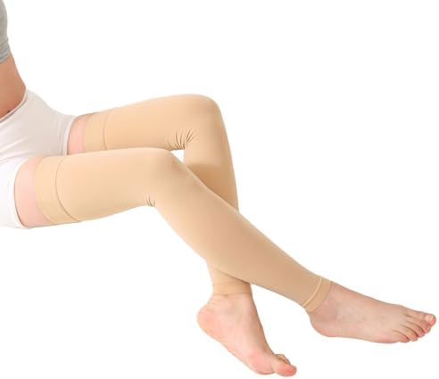 TOFLY® Medical Thigh High Compression Socks Footless for Women & Men, Opaque Support Hose, 15-20mmHg Graduated Compression Stockings with Silicone Band for Varicose Veins, Edema, DVT, 1 Pair Beige M