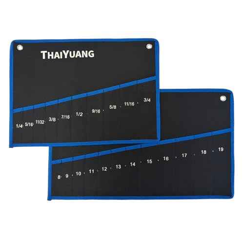 2-Pieces Roll Up Wrench Pouch SAE and Metric, Heavy Duty Canvas Tool Wrench Organizer Bag 10+12 Pockets (Only Pouch)