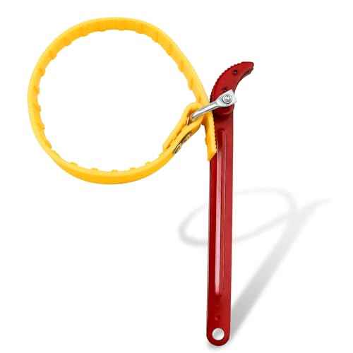 ZWIN Belt Strap Wrench 8 Inches,Adjustable Universal Belt Wrench,Steel Handle Adjustable Strap Wrench for Replacing PVC Pipe Joints,Swimming Pool Connection,taps£¨Red Handle, Yellow Strap£©