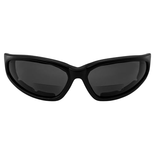 Global Vision Hercules Bifocal Motorcycle Safety Glasses Sunglasses 2 Pairs Padded Black Frames Smoke & Yellow Lenses +2.5 Magnification Z87.1