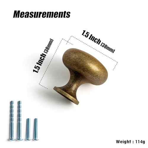 Goo-Ki Vintage Retro Antique Brass Zinc Alloy Cabinet Enlarged knob - Single Hole Center Affordable Luxury Cabinet Pull Hardware for Bedroom, Kitchen, 6 Pack