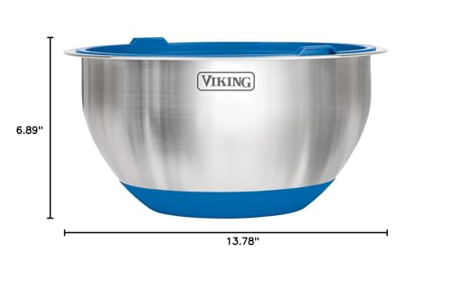 Viking Mixing Bowls Set, 10 Piece Stainless Steel Kitchen Cookware, Non-Slip Silicone Base, Includes Airtight Lids, Dishwasher Safe, Blue