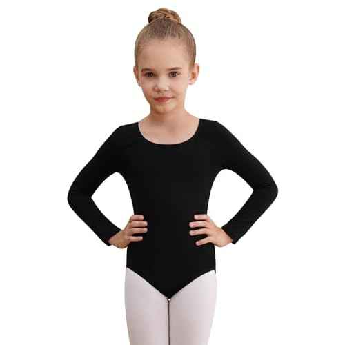 WEGETIT Leotards for Girls Long Sleeve Bodysuit Toddler Black Leotard Ballet Unitard Gymnastics Kids Dance Shirt