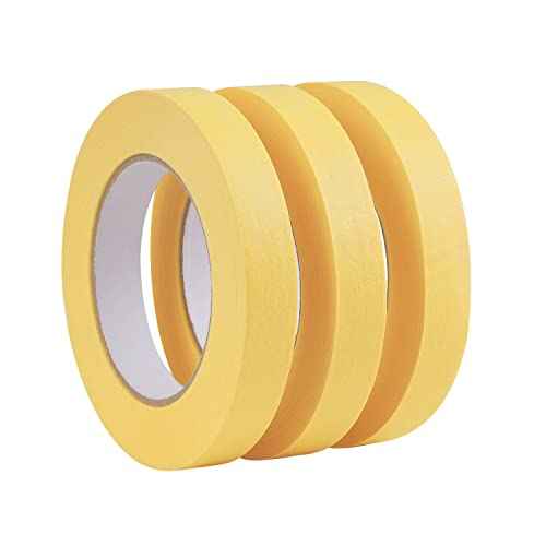 Lichamp 3-Pack Automotive Refinish Masking Tape Yellow 18mm x 55m, Cars Vehicles Auto Body Paint Tape, Automotive Painters Tapes Bulk Set 0.7-inch x 60 Yards x 3 Rolls