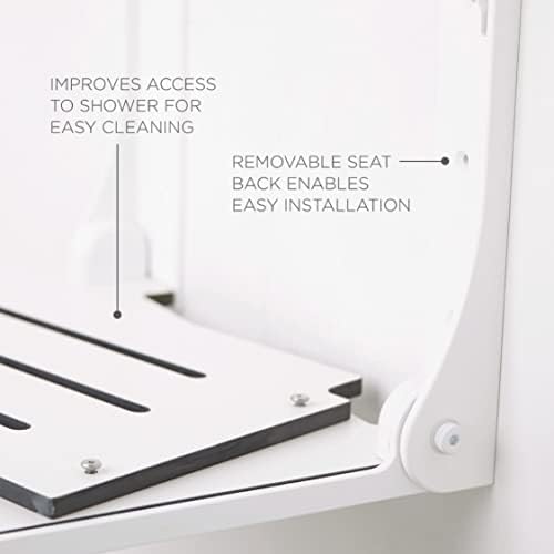 Seachrome Lift-Assist High Back Silhouette Folding Wall Mount Shower Bench, White Seat with Silver Frame