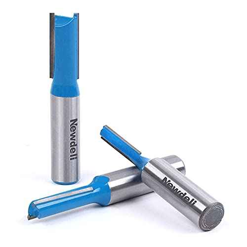 Straight Cut Router Bits, Newdeli 3pcs 1/2 Shank Double Flute Straight Router Bit Set Straight Dado Wood Milling Cutter with 1/4", 3/8", 1/2" (Dia.)