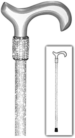 “Silver Screen” Lightweight Crystal Rhinestone Bedazzled Fashion Cane - Fashionable Bling Wooden Walking Stick for Balance Assistance