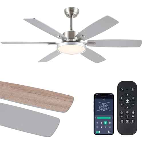52 inch Modern Ceiling Fans with Lights Remote/APP Control,Modern Flush Mount Ceiling Fan,DC Reversible Motor, 3CCT,Surper Bright Dimmable LED Ceiling Light with Fans for Bedroom, Livingroom Nickel