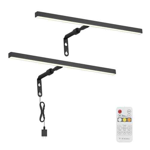 2 Pack Picture Lights for Paintings Plug in, 16" 4W Adjustable LED Picture Light Art Light with Timer, Remote Control Gallery Wall Light for Picture Display Frame Dartboard Art Work (Black)