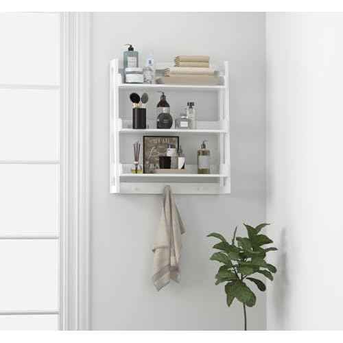 UTEX Bathroom Wall Shelf, Over Toilet Storage Shelf Organizer, 3-Tier Wall Mount Shelf Rack with Hook, White